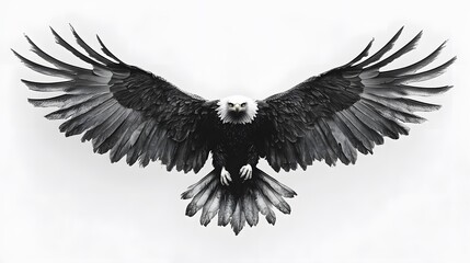 Fototapeta premium Majestic Bald Eagle Spreading Wings in Monochrome Artistry