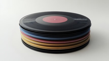 Stack of Colorful Vinyl Records Retro Music Background