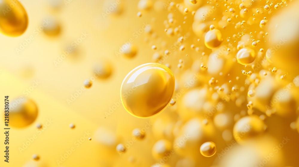 Aufkleber Golden spheres floating and glowing in abstract space