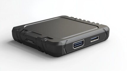 Portable SSD, angled view, white background, data storage