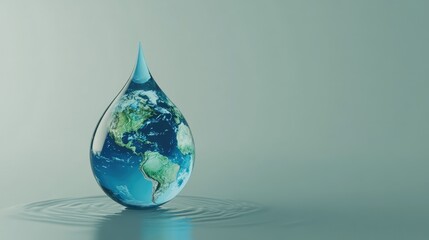 3D Rendering of a Water Drop Enclosing the Earth