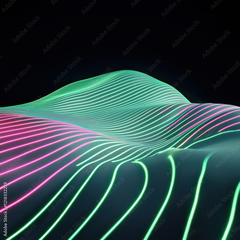 Poster dynamic neon light trails curving in angular patterns abstract art digital background vibrant colors