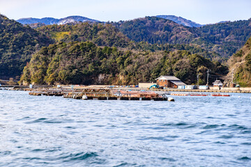 Aquaculture Fish Farms in Calm Coastal Bay, Ine Bay, Kyoto, Japan