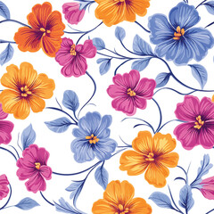 Colorful Tropical Flower Pattern on White Background