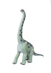 Prehistoric Animal Educational Toys model. Green Dinosaur long necked Brachiosaurus name is sauropod herbivore  in the Jurassic era. isolated on white background.