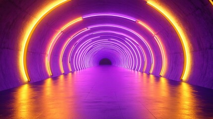 Obraz premium a tunnel with purple lights and a black floor