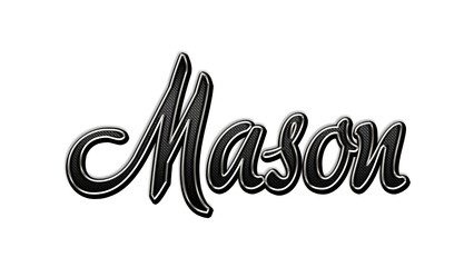 black metal 3d design of name Mason on white background.