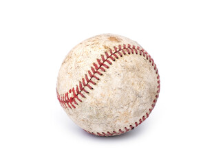 Old worn real baseball leather balls for play and training isolated on white background.