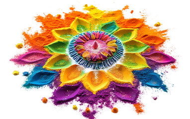 A Colorful Rangoli Design Made Entirely of Holi Powder Isolated on transparent background.