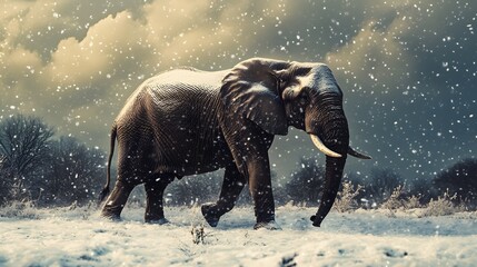 Fototapeta premium Elephant on a winter day
