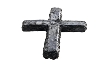 A Symbolic Cross of Ashes for Ash Wednesday Observance Isolated on transparent background.