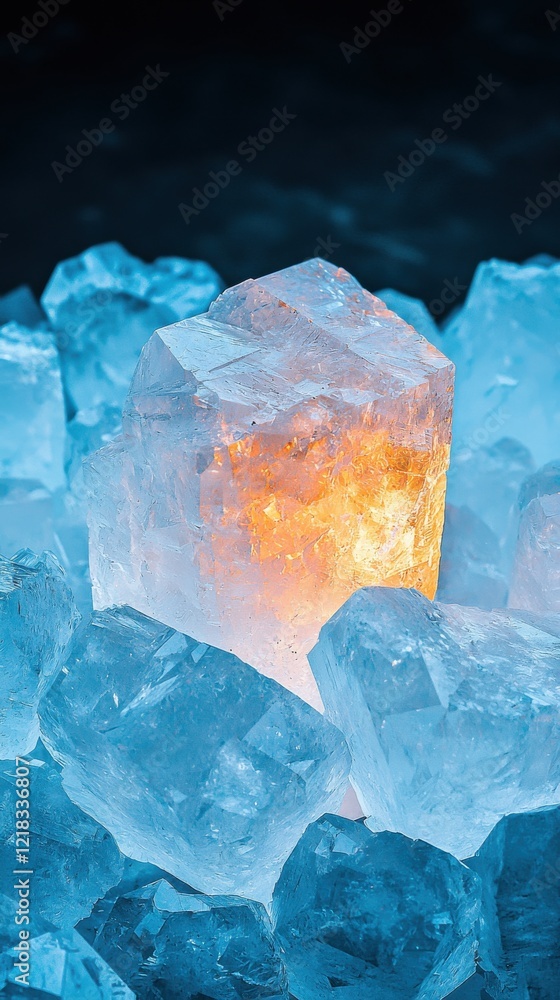 Poster ethereal crystal clusters in translucent textures sparkling highlights artistic display studio backg