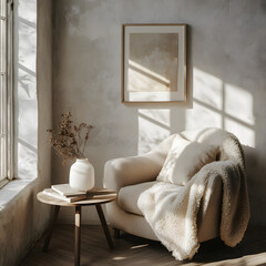 Frame Mockup - Minimalist Living Room with Sunlight Shadows
