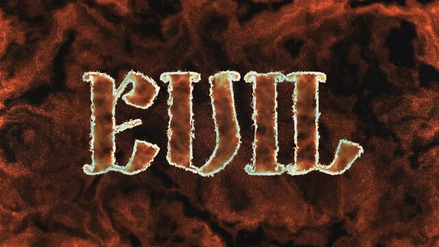 Evil text animation, a fiery title card with dark, smoky background. Ideal for horror, thrillers, representing evil, the devil, demons, hell, or the supernatural