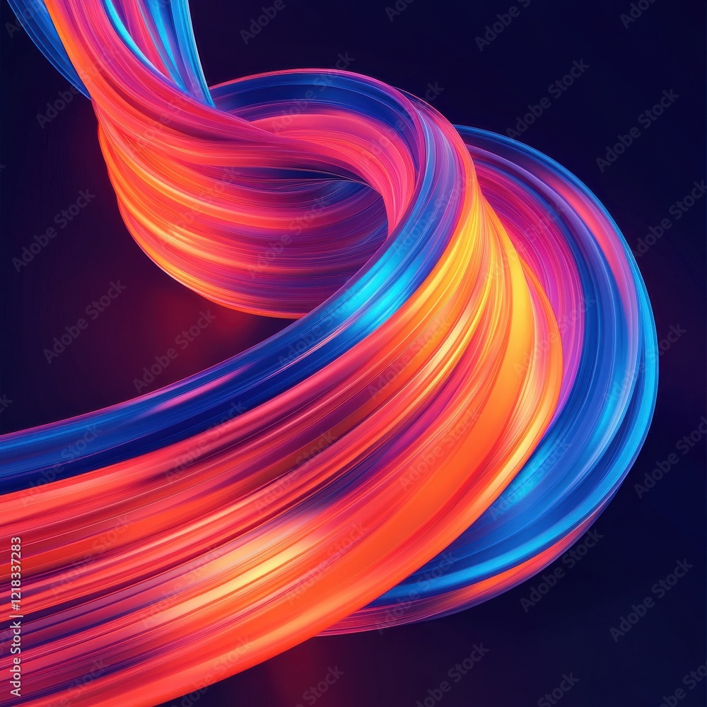 Poster dynamic neon light trails intertwining in a futuristic setting abstract art dark background vibrant 