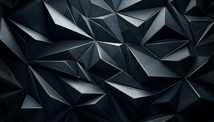 Fototapeta premium Low polygon shapes, black background, dark crystals, triangles mosaic. Generated image