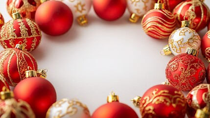 Festive Wreath Adorned with Vibrant Red and Shimmering Gold Christmas Balls Evoking a Joyous Holiday Spirit and Elegant Decor Perfect for Celebrating the Christmas Season with Cheerful Style