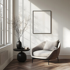 Frame Mockup - Minimalist Living Room with Sunlight Shadows