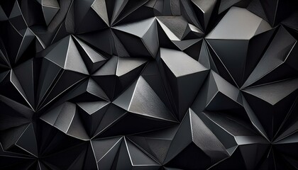 Fototapeta premium Low polygon shapes, black background, dark crystals, triangles mosaic. Generated image