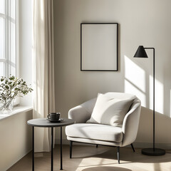 Frame Mockup - Minimalist Living Room with Sunlight Shadows
