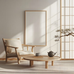 Frame Mockup - Minimalist Living Room with Sunlight Shadows
