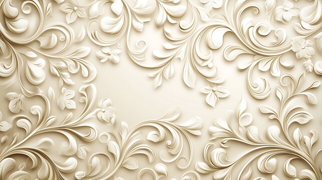 Fototapeta Elegant cream floral design with intricate swirling patterns
