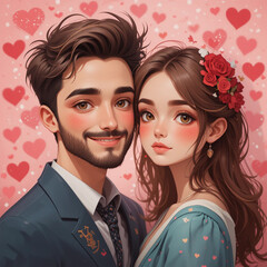 Valentines couple with valentines day background 
