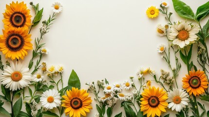 Fototapeta premium Delicate Arrangement of Yellow and White Flowers on a Crisp White Background Evokes a Fresh and Cheerful Atmosphere Perfect for Spring Celebrations and Floral Themed Designs and Decorations