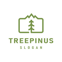 Mountain and Pine Tree elements with simple and clean lines. This logo is suitable for businesses or organizations that focus on the environment, forests, natural products.