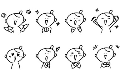 様々な笑顔で喜ぶ女性のセット　感動・ハート・万歳・キラキラ