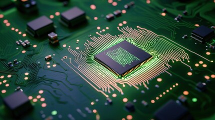 Obraz premium Futuristic biochip technology closeup advanced circuit design clinical environment sleek aesthetic -tech innovation