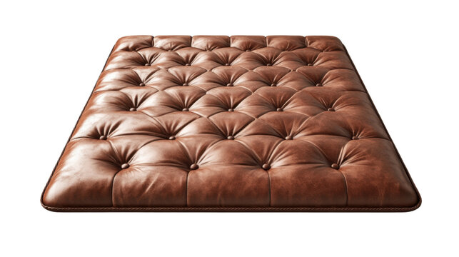 Luxurious brown leather cushion on transparent background