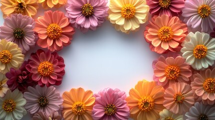 Vibrant and Colorful Arrangement of Fresh Flowers Displayed in a Circular Pattern with a Rich Variety of Petal Shades Creating a Joyful and Lively Atmosphere Perfect for Celebrations or Events