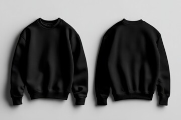 Black Crew Neck Sweatshirt Mockup:  A minimalist mockup showcasing a black crew neck sweatshirt, presented from both front and back angles. Ideal for showcasing designs, branding.
