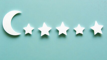 White Crescent Moon and Stars on Teal Background