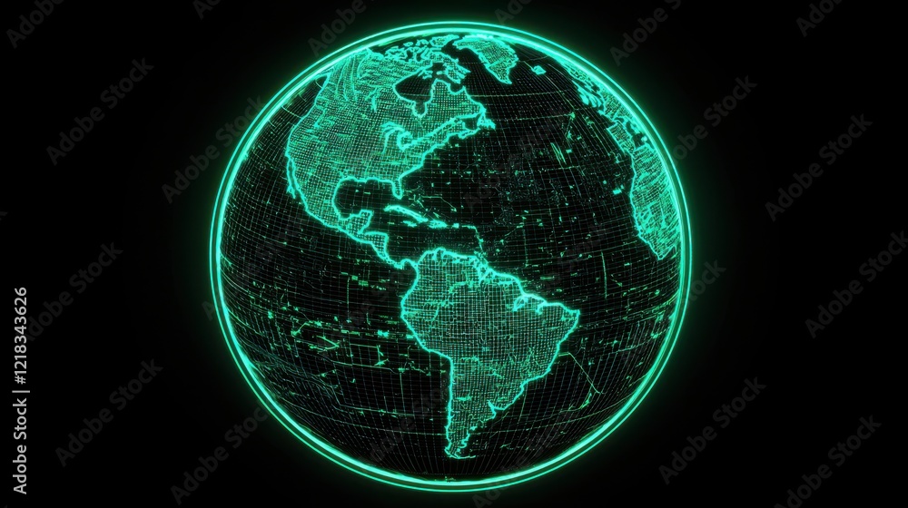 Poster 3d neon globe with digital network connection effect