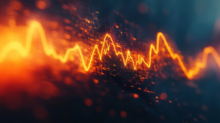vibrant heartbeat waveform in orange tones against dark background, symbolizing energy and life. dynamic lines create sense of movement and rhythm