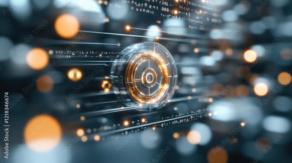 Aufkleber Futuristic Digital Abstract Composition Featuring Glowing Circles and Data Visualization Elements Representing Technology and Innovation in a Virtual Environment