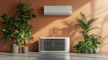 A high-performance air conditioner on a warm terracotta background