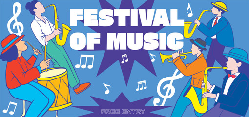 Music festival banner template. Event poster for social media, advertisement, billboard, ads. Music fest flyer promotion design. Rock, jazz, pop, dj. Event banner for digital and print