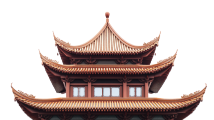 A stunning traditional Asian pagoda with intricate roofing details, showcasing architectural elegance, isolated on a white background.