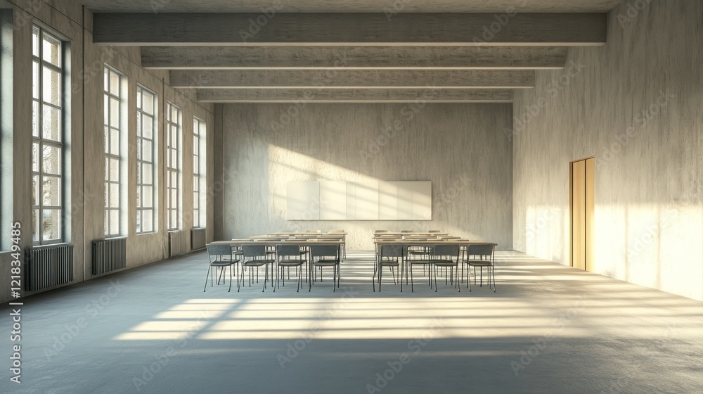 Poster empty room with tables and chairs, ai generated image