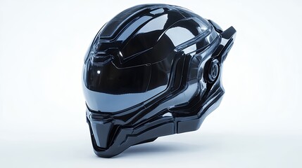 Naklejka premium Futuristic Black Helmet 3d Render Glossy Design