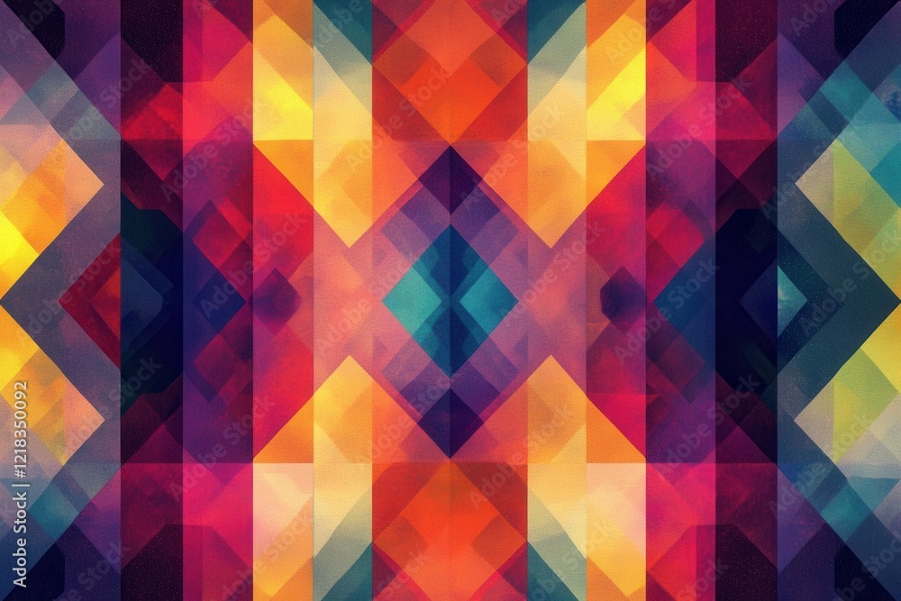 Poster vibrant geometric pattern in warm and cool tones, featuring overlapping shapes. ideal for background