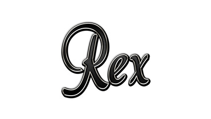 black metal 3d design of name Rex on white background.