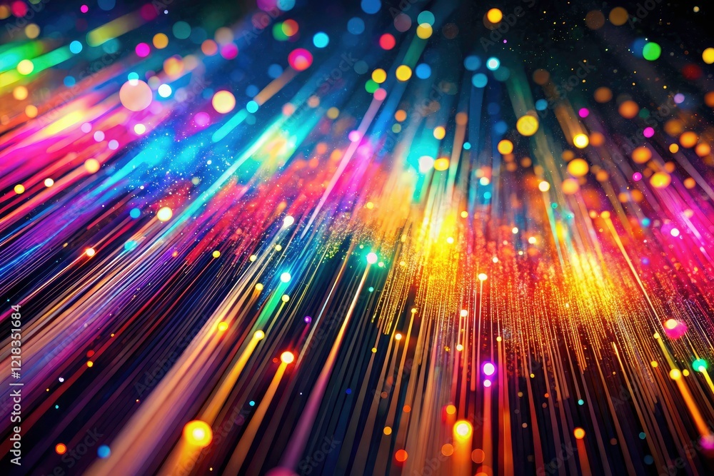 Poster abstract art: falling particle lines dance across a dynamic dotted background, a flowing motion desi