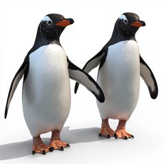 Obraz premium Charming Two Cartoon Penguins Standing Side by Side Against a White Background
