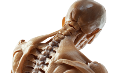 Anatomical model showcasing the back view of the human skeleton, highlighting spine and muscle structure, detailed and realistic representation.