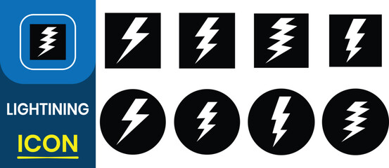 Set of Lightning, Thunder icon. Nature and Weather, energy power or electricity charge, Cloud, Storm, glyph flash. Electric sign and symbol vector illustration.