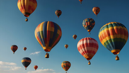 Obraz premium Colorful Air Balloons Floating in Blue Sky, Dreamy Aerial Adventure